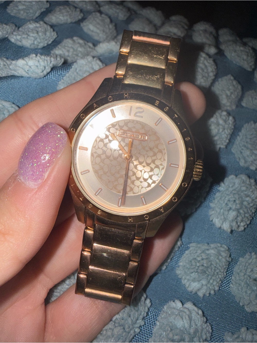 Coach Rose Gold Signature Pattern Bracelet Watch